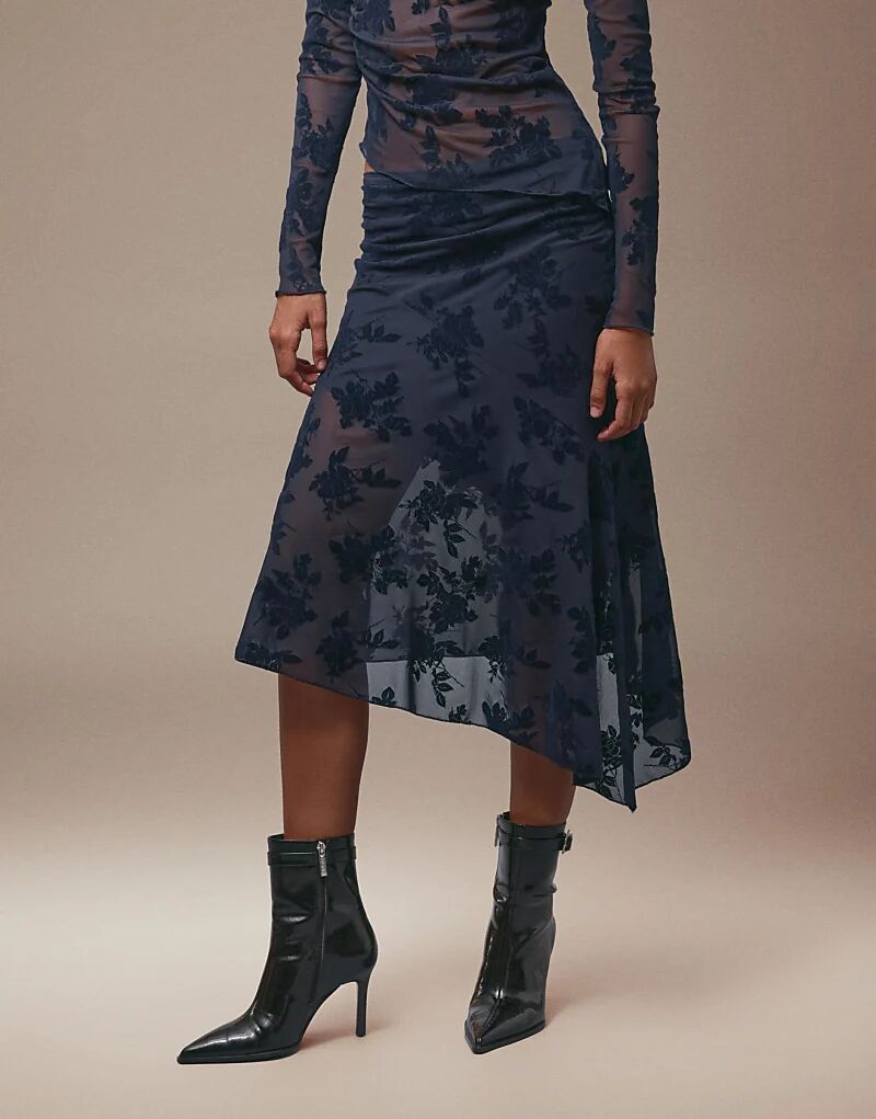 

Юбка миди Bershka Printed синего цвета