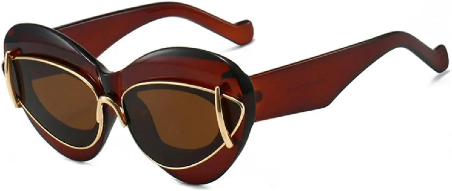 

Ретро-солнцезащитные очки «кошачий глаз» большого размера для женщин и мужчин, модные, с уникальными линзами, защита от УФ-излучения UV400 TVTBBVV, Brown Tea