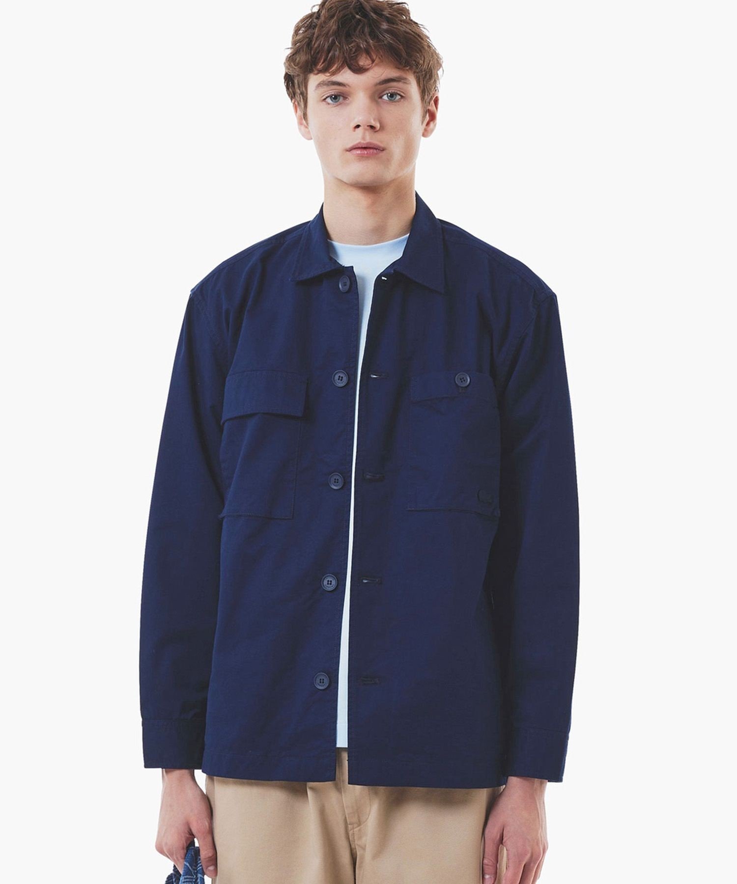 Рабочая рубашка-куртка из хлопчатобумажной саржи LACOSTE, Navy