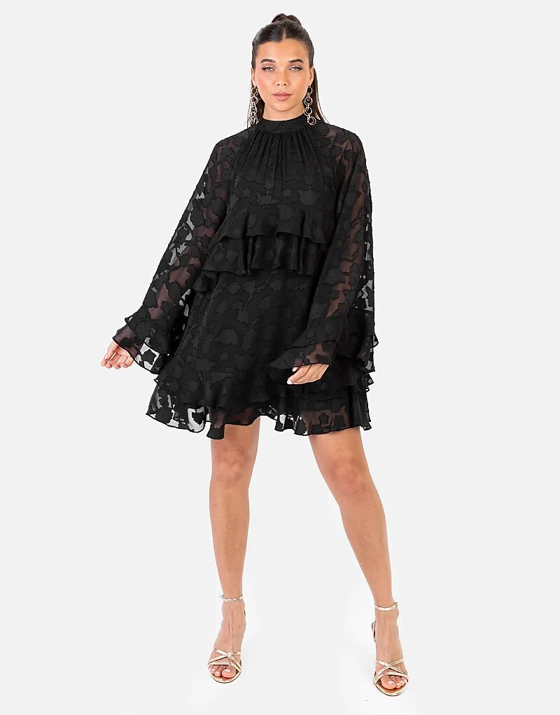 

Платье-мини-платье Anaya Floral Burning с высоким воротом и оборками на рукавах, черное