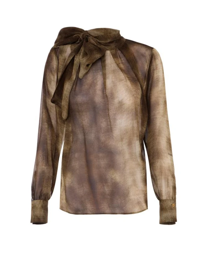 

Блузка из вуали с узором под питона Elisabetta Franchi, коричневый