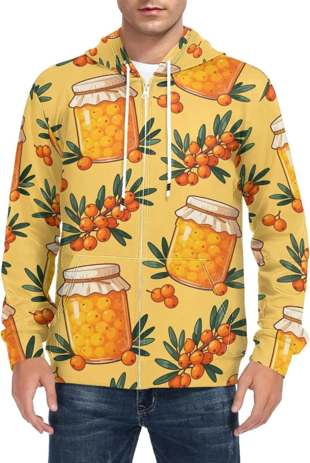 

Мужская толстовка с полной молнией orange berries jar leaves yellow с длинными рукавами и карманом CUPADA