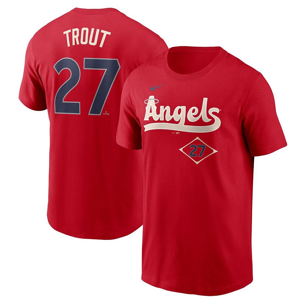 

Мужская красная футболка Nike Mike Trout Los Angeles Angels City Connect Fuse с именем и номером, цвет Ang Red