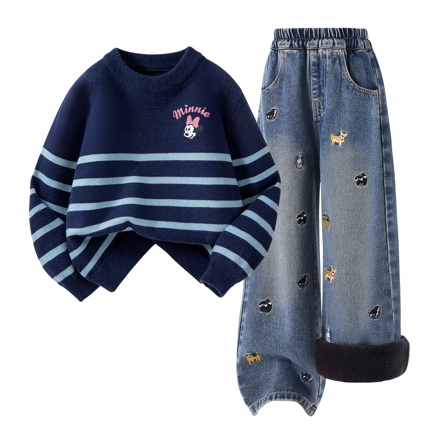 

Детская повседневная спортивная одежда Disney, [Thickened And Fleece-Lined]Silicone Eyelid K Navy Blue+Solid Color Denim Blue