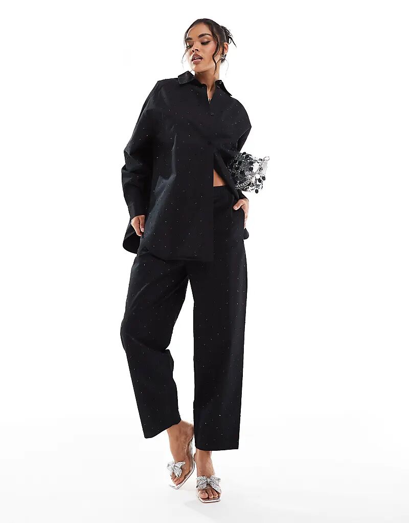 

Черные брюки-комбинезон ASOS DESIGN с отделкой из драгоценных камней