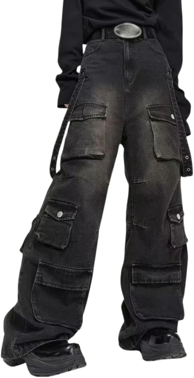 

POHADON Baggy Cargo Pants для женщин, свободные прямые джинсы с широкими штанинами