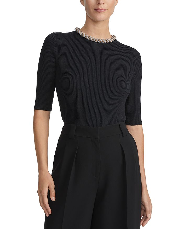 

Свитер из шерсти и шелка с бисером Lafayette 148 New York, черный