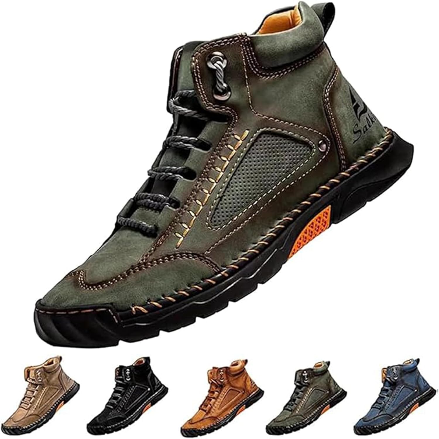 

Мужские ботинки, ручной работы из кожи, комфортные водонепроницаемые ботинки с поддержкой свода стопы для походов и туризма на открытом воздухе Biliker, зеленый