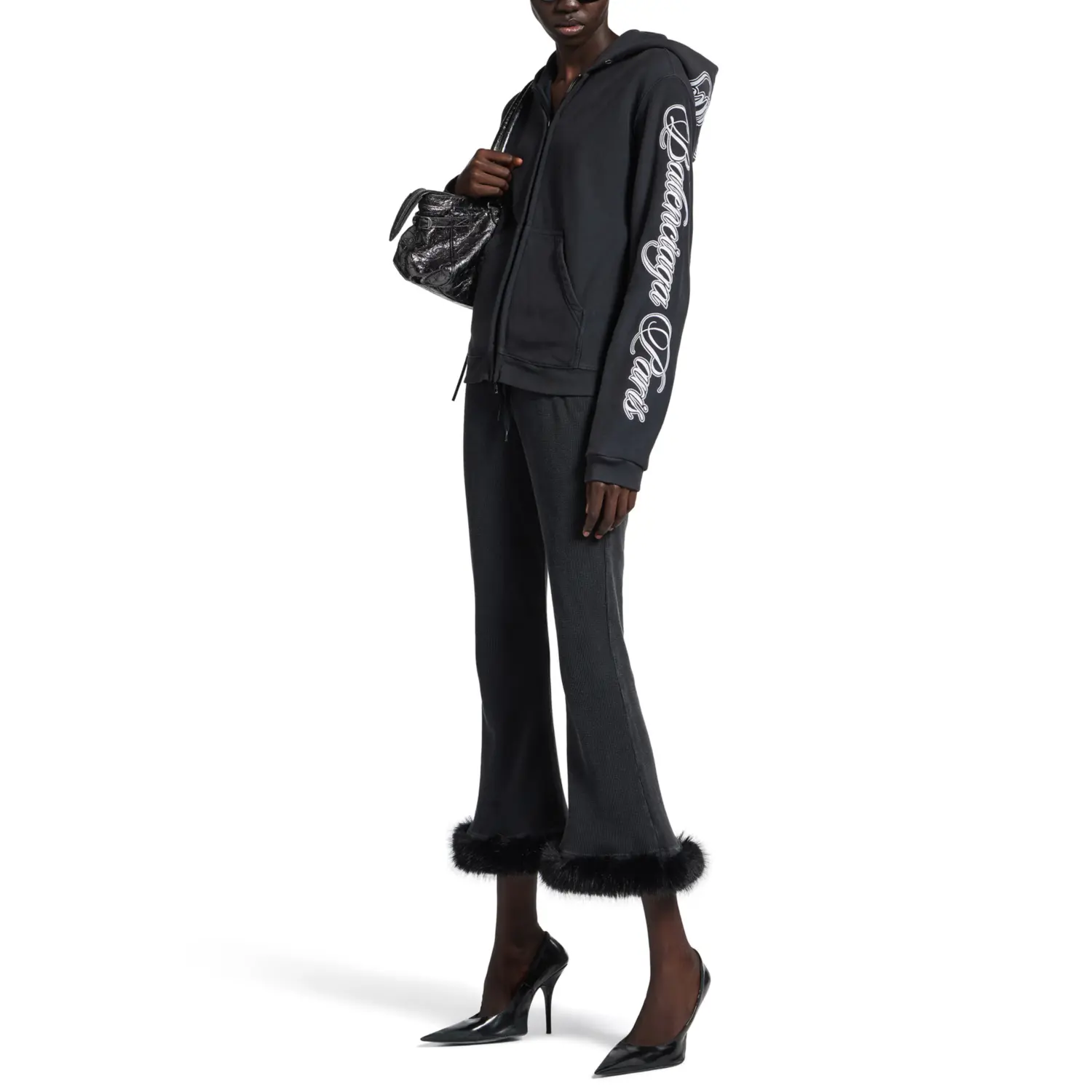 Толстовка Balenciaga Cursive Zip-up Regular Fit, черный — фото 4