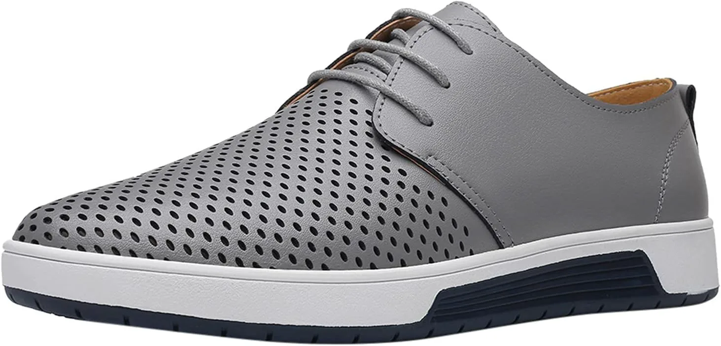 

ZHOUYF Модная повседневная кожаная обувь Современные классические деловые свадебные туфли На шнуровке С заостренным носком Для улицы и вождения Стильные дышащие оксфорды Мужские классические туфли, серый