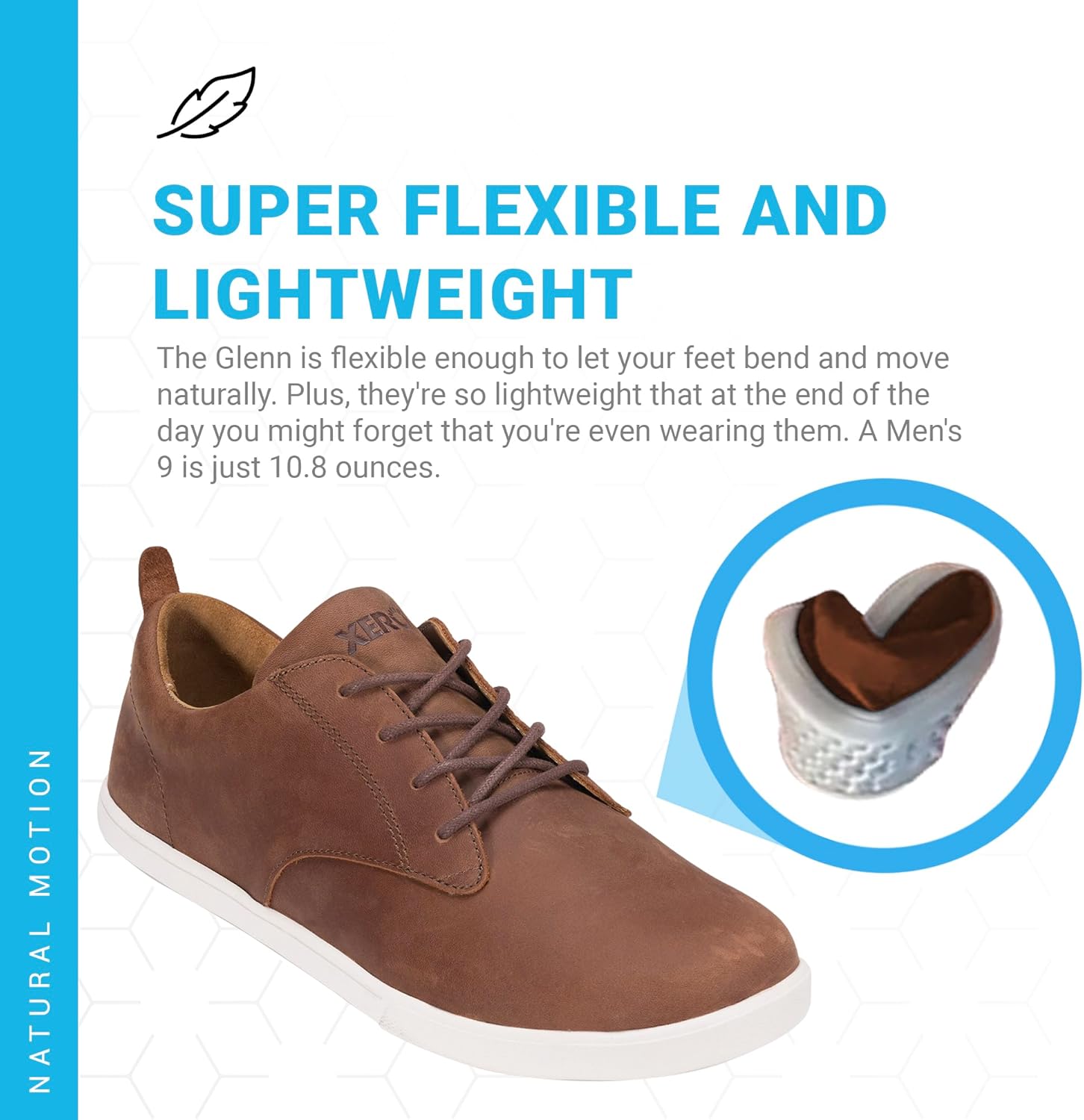 Мужские кожаные минималистичные повседневные туфли Xero Shoes Glenn, коричневый — фото 4