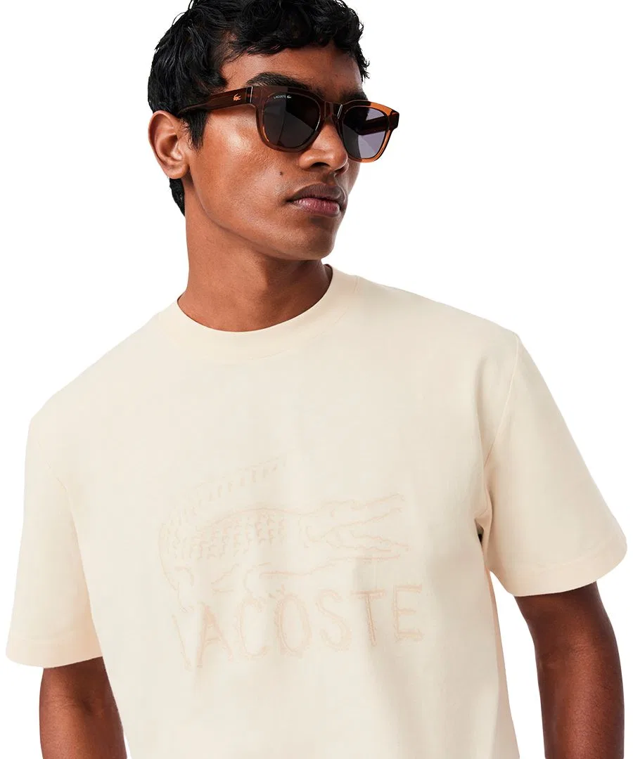 Футболка мужская Lacoste с коротким рукавом и графическим принтом, 100% хлопок, белый — фото 3