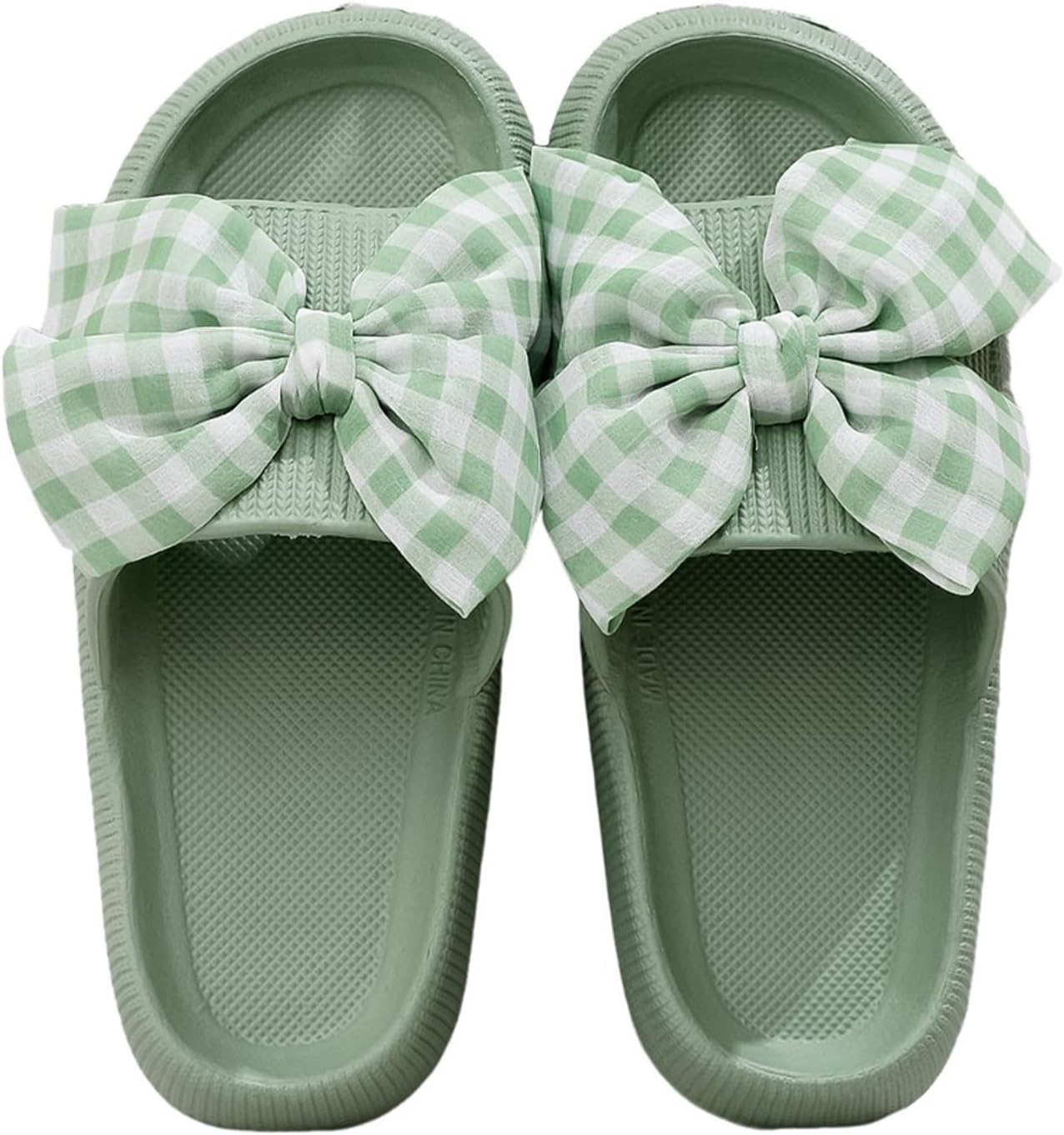 

Женские и мужские тапочки Cloud, шлепанцы для бассейна, душевые, пляжные сандалии, тапочки для ванной, с толстой подошвой, противоскользящие, удобные Nmhoo, Bow Checkerboard Green