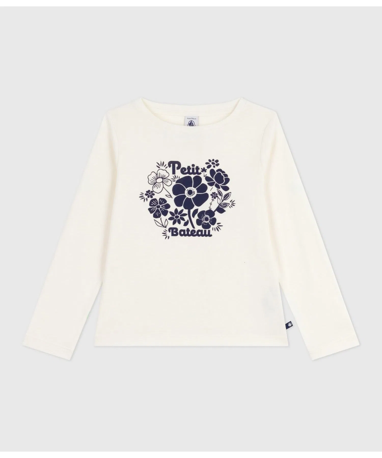 Детская футболка с длинным рукавом PETIT BATEAU с цветочным принтом белая