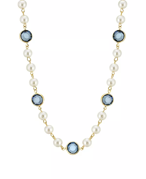 

Ожерелье с регулируемой длиной 16 дюймов из искусственного жемчуга золотистого оттенка с темно-синими каналами 2028, blue