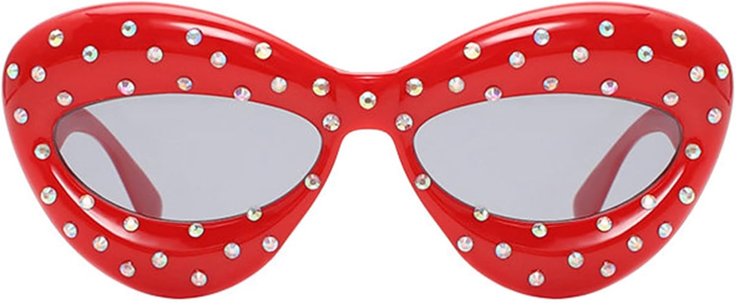 

Солнцезащитные очки Willochra Diamond Cat Eye для женщин, сексуальные солнцезащитные очки в форме губ, модные женские солнцезащитные очки в стиле панк со стразами для мужчин, Red