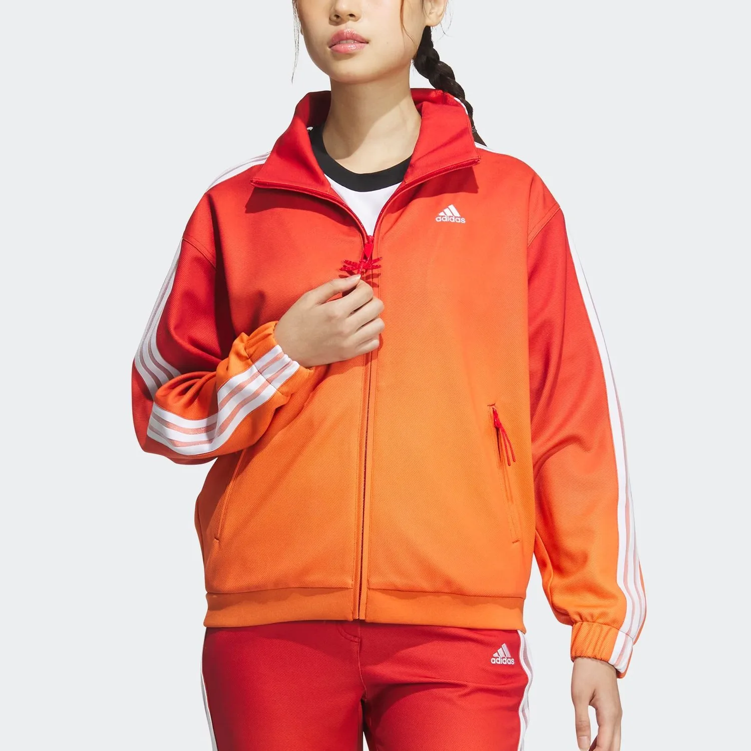 Adidas Куртка Qi Bai Shi женская светло-алая/белая — фото 3