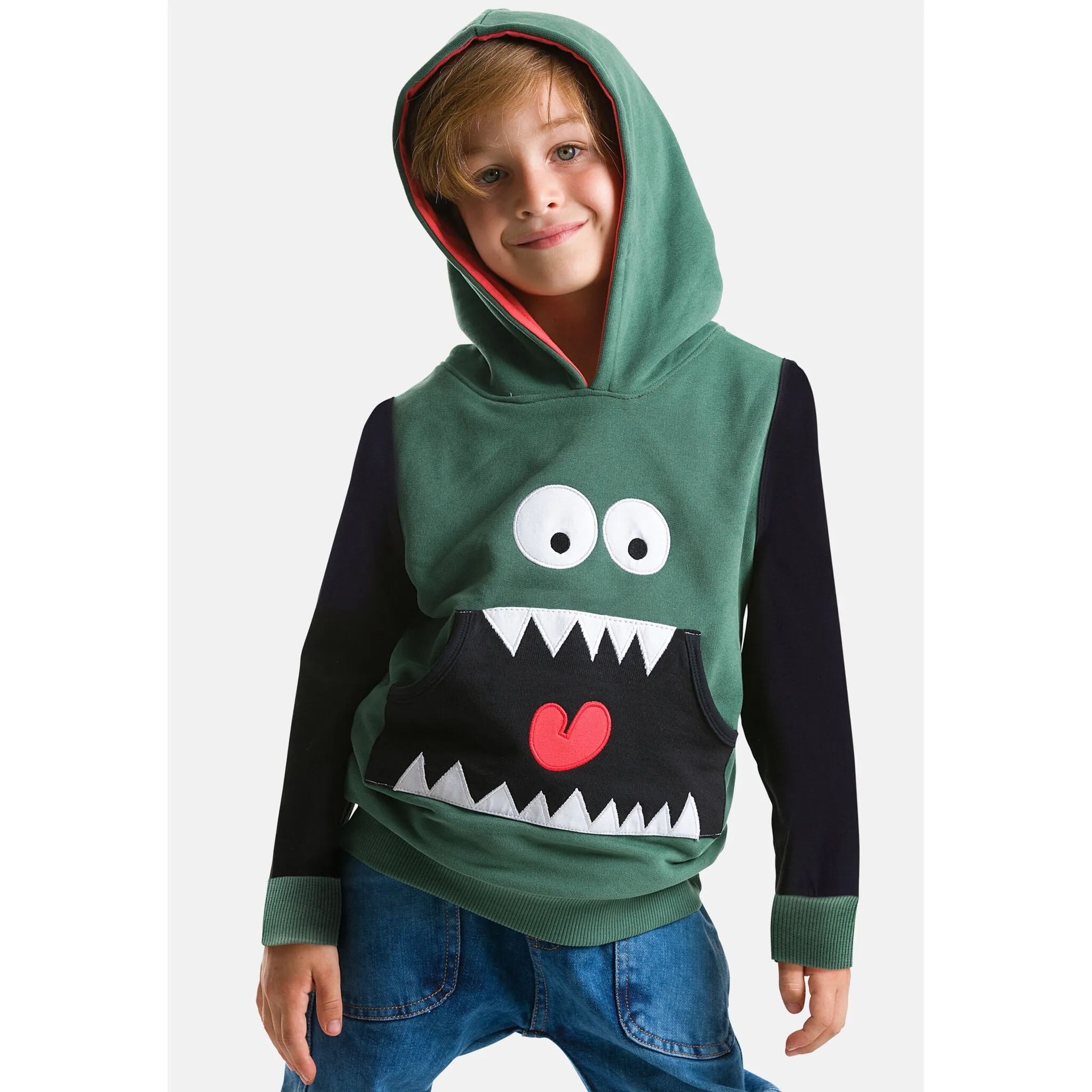 

Толстовка Denokids «Toothy», с передним карманом, зеленый