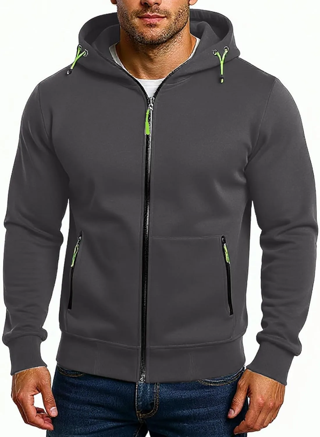 

Толстовка с капюшоном на молнии для мужчин, утепленная флисом