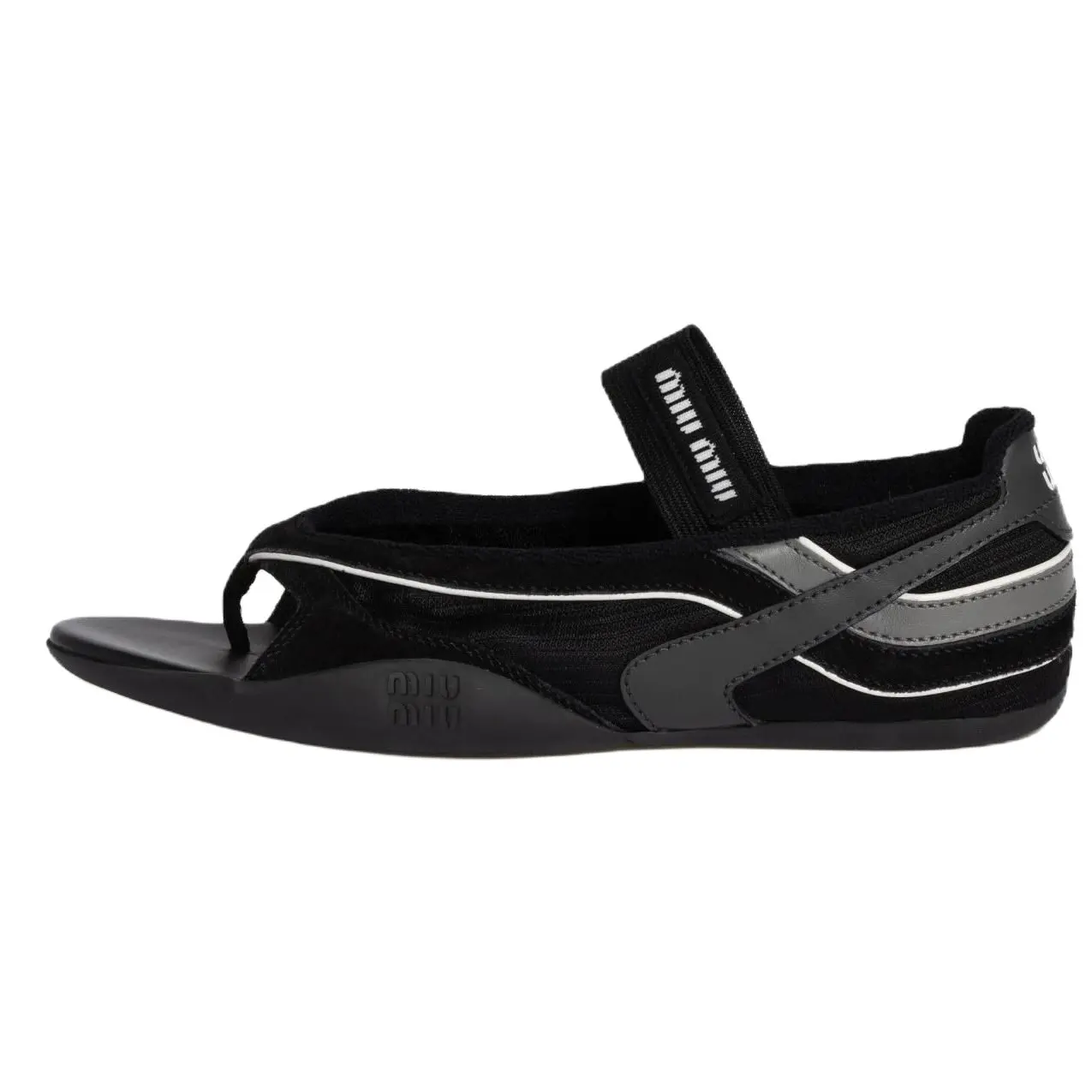 MIU MIU Сандалии Gymnasium SS25, весна-лето, женские, черные, с одним ремешком