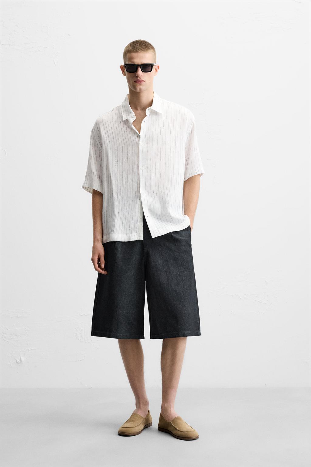 

Плиссированные шорты с широкими штанинами ZARA, цвет Indigo