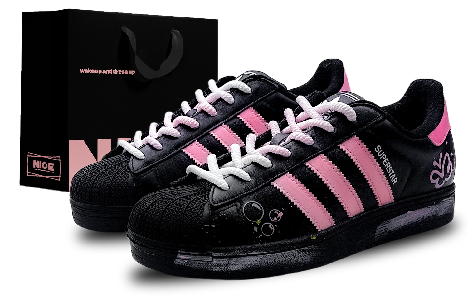 

Adidas Originals Superstar 2 Bubbles Pink Butterfly устойчивые к истиранию низкие детские скейтбординговые туфли Pink Unisex