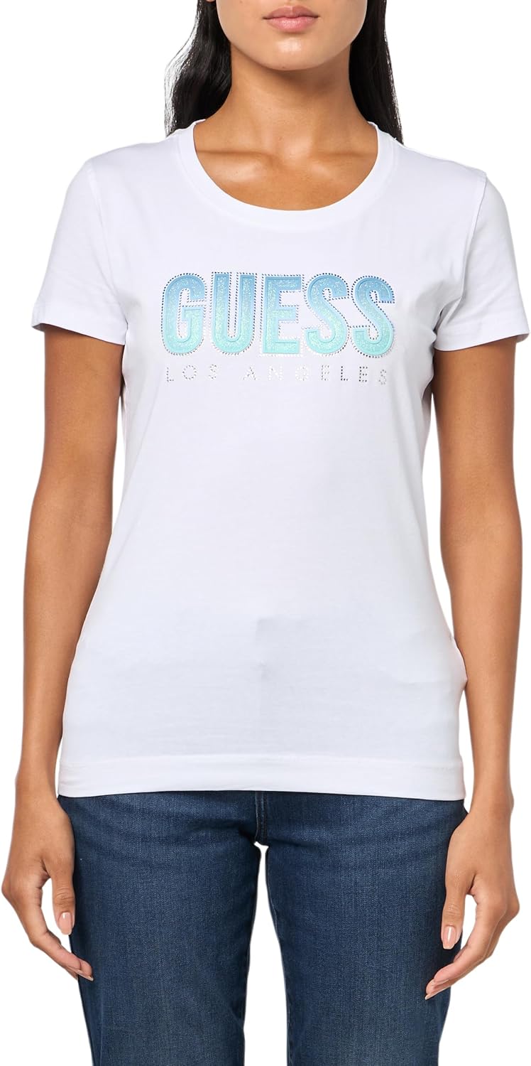 

Футболка Guess Womens Eco Short Sleeve Eco Glitter Degrade Logo, Pure White, Белый, Футболка Guess Womens Eco Short Sleeve Eco Glitter Degrade Logo, Pure White