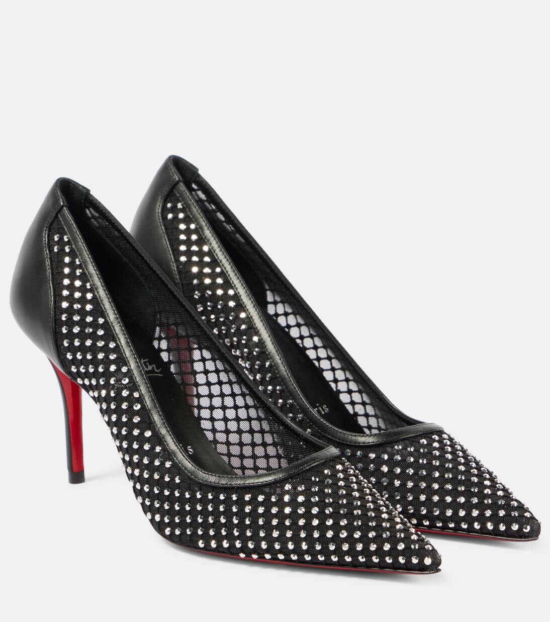 Туфли-лодочки Apostropha 80 из сетчатой ткани с декором Christian Louboutin, цвет black-cry/lin black