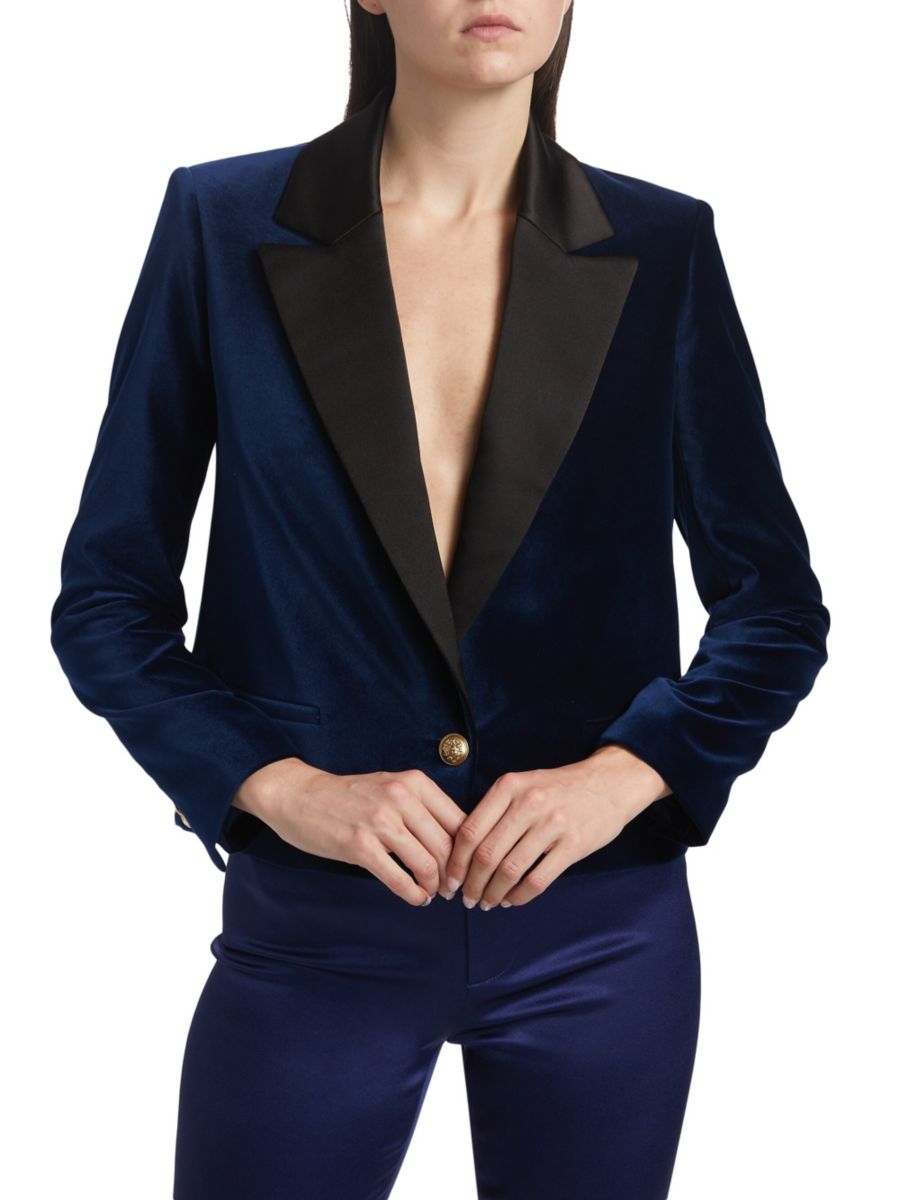 

Короткий бархатный блейзер Devyn Alice + Olivia, цвет Midnight Blue
