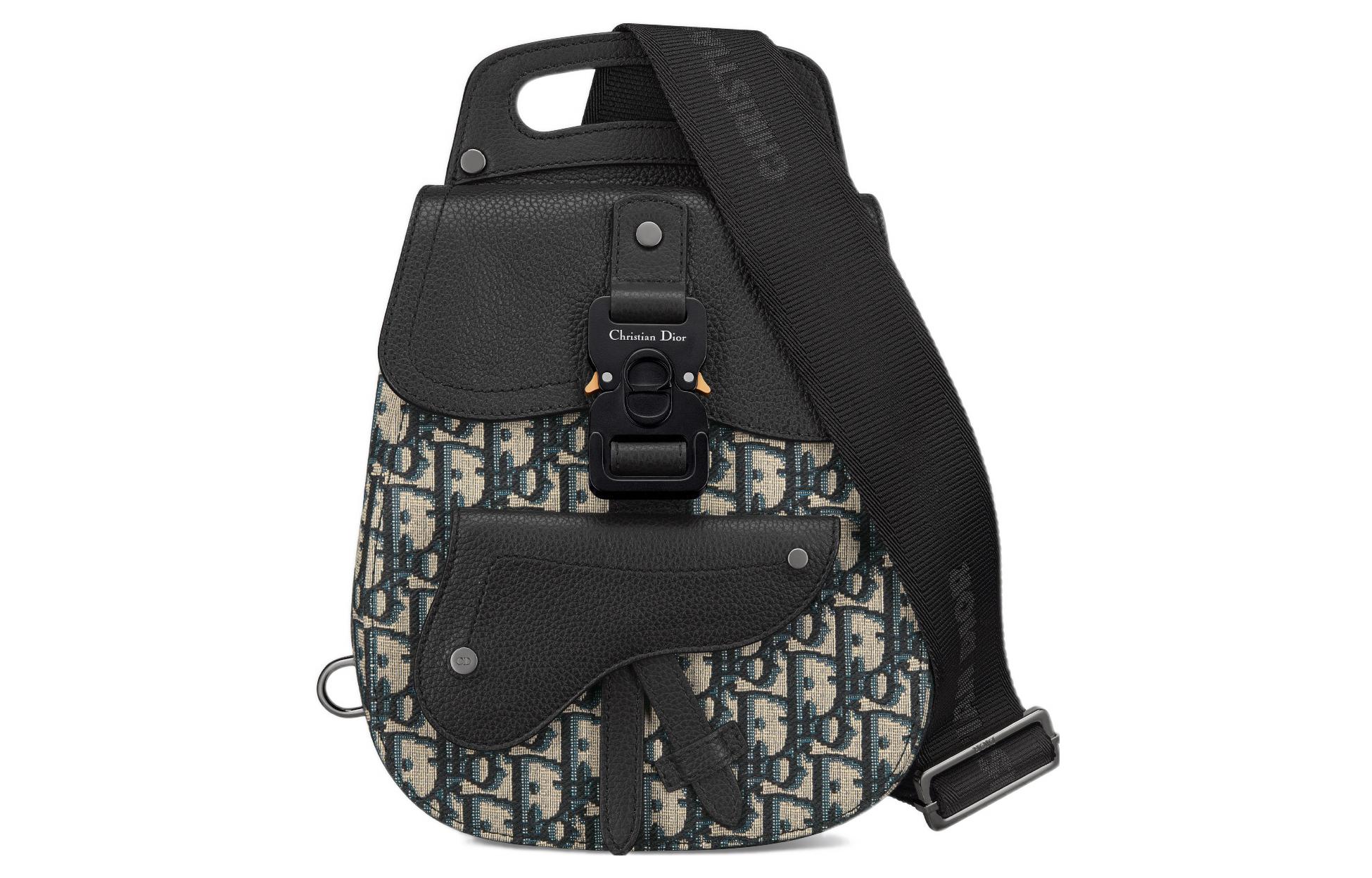 

DIOR Gallop Oblique Jacquard с зернистой кожаной лямкой через плечо мужская сумка черный