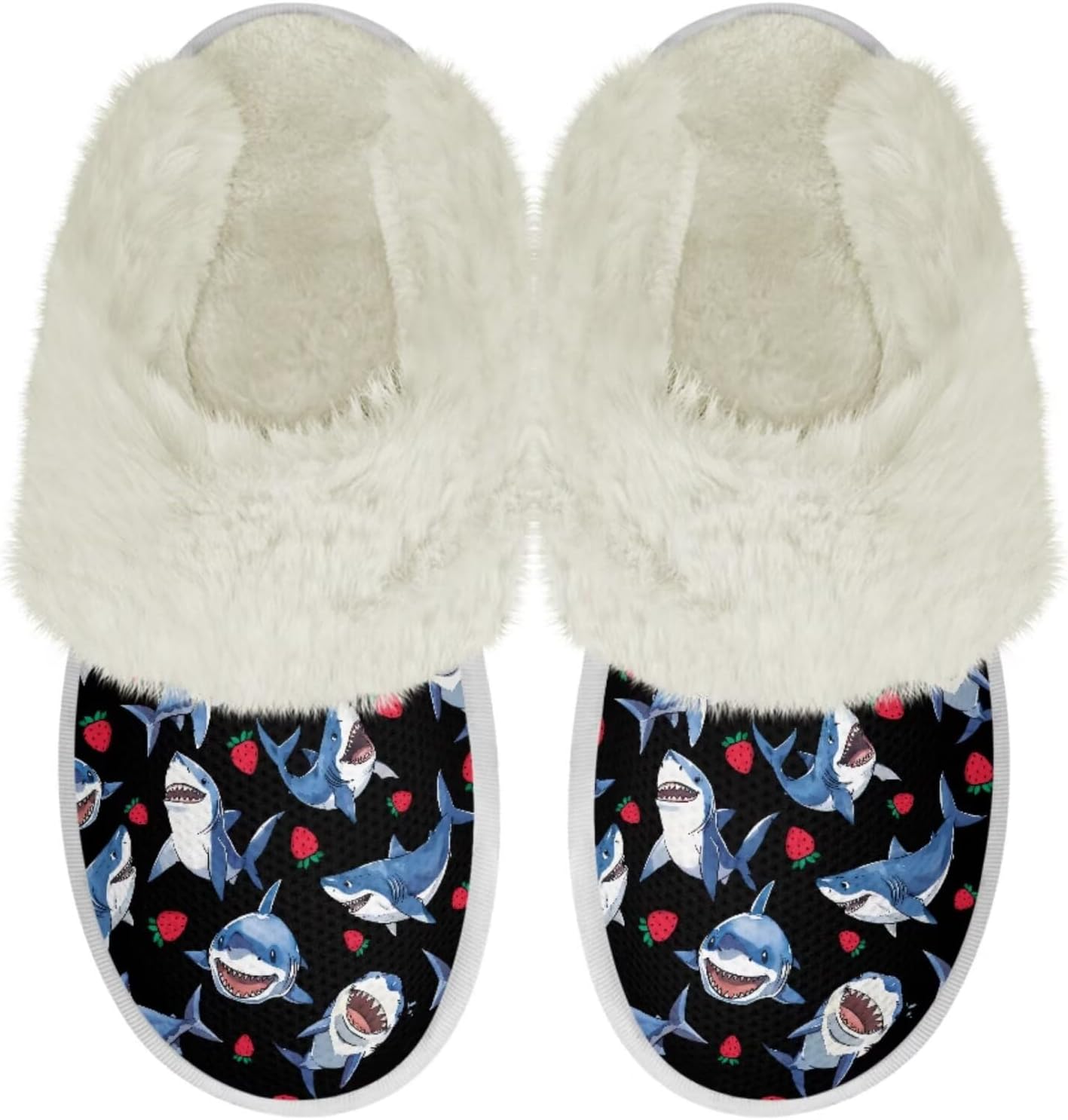 

Женские пушистые тапочки Binienty, домашние тапочки для мужчин и женщин, повседневная зимняя обувь для дома, Shark Strawberry