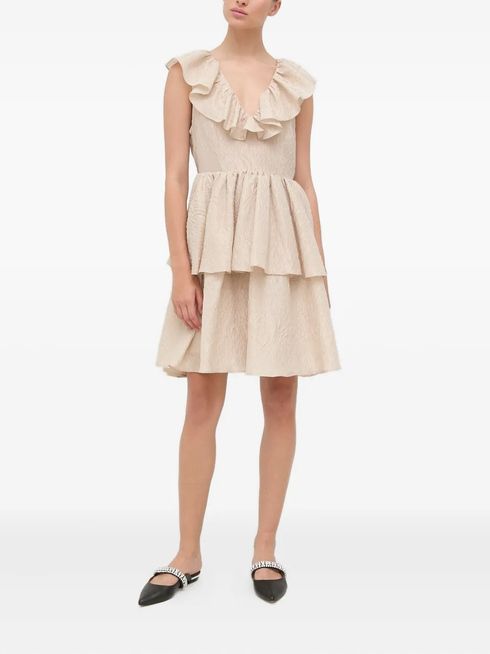 

Мини-платье из хлопковой смеси с воланами Custommade, нейтральный