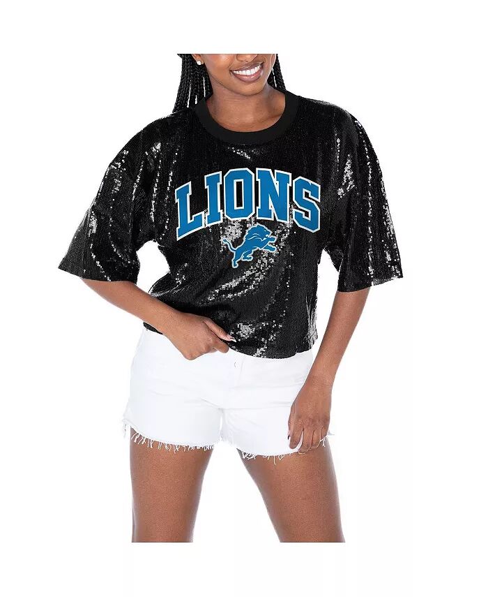 

Женская черная футболка Detroit Lions Rise Up с пайетками Gameday Couture