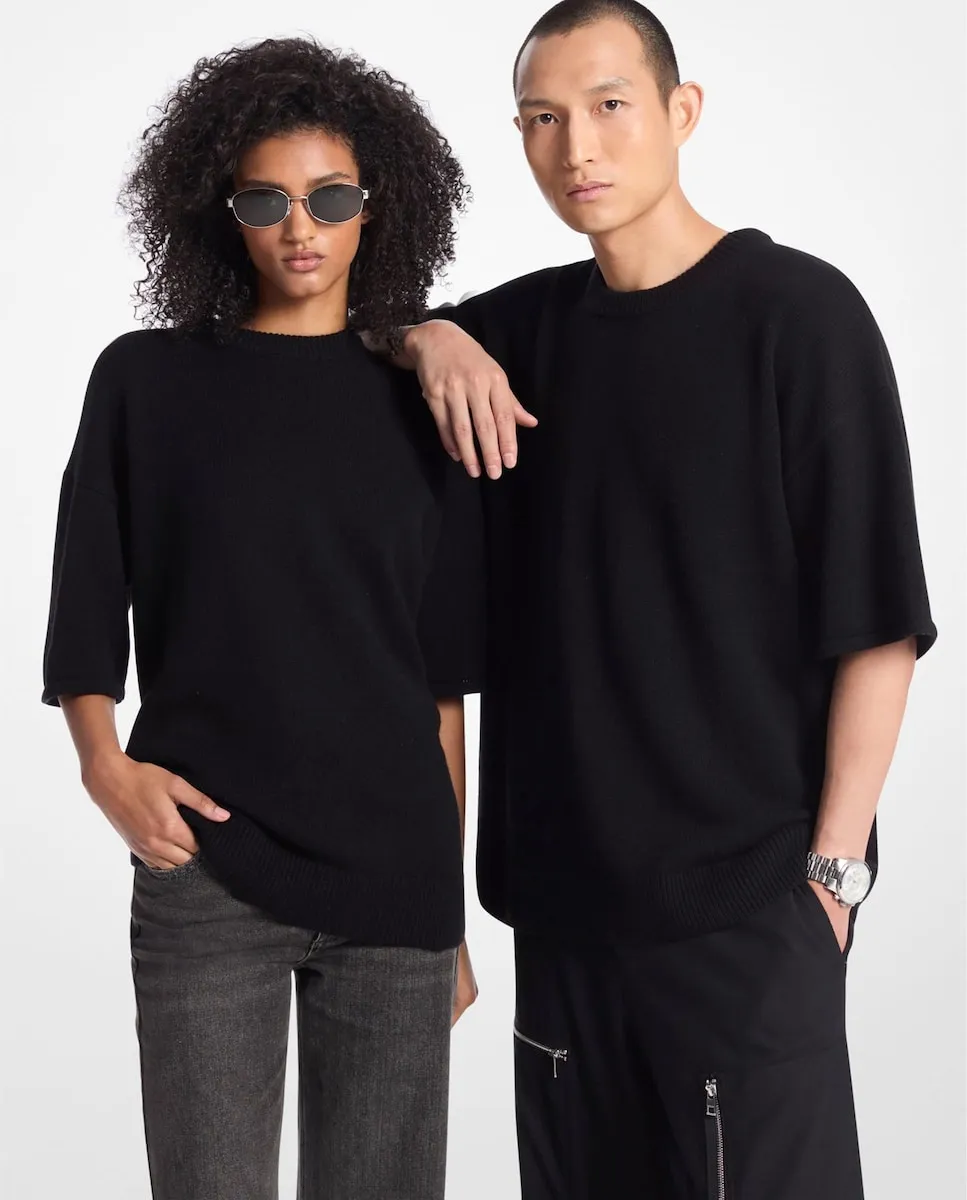 

Женский трикотажный джемпер с круглым вырезом и спущенным плечом Michael Michael Kors, черный