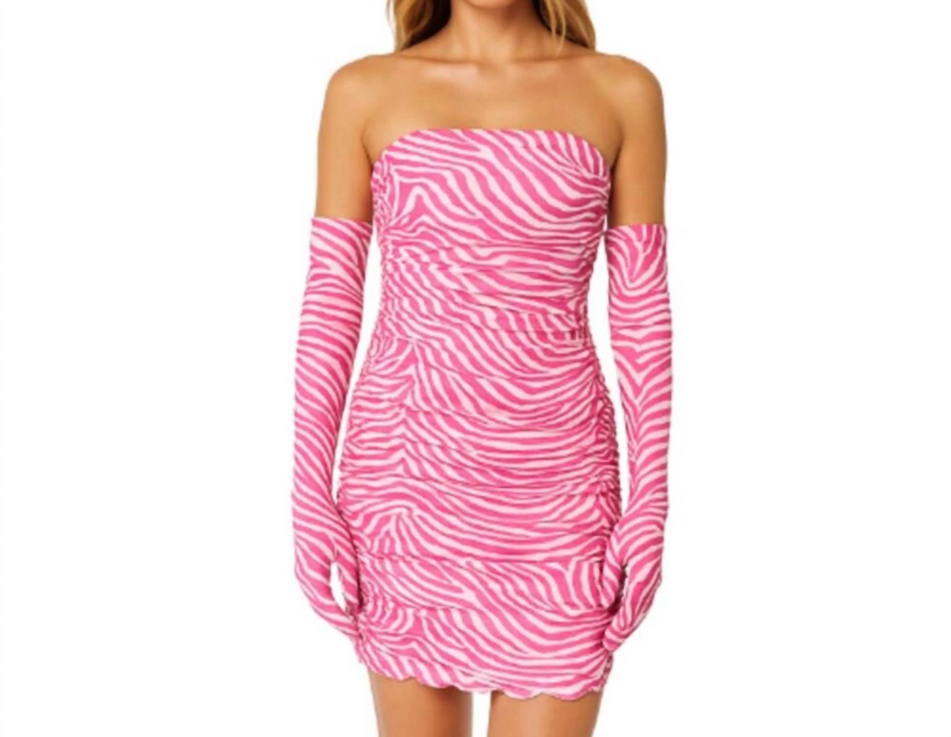 

Купидон мини-платье и перчатки Опра в розовом зебре Miscreants London