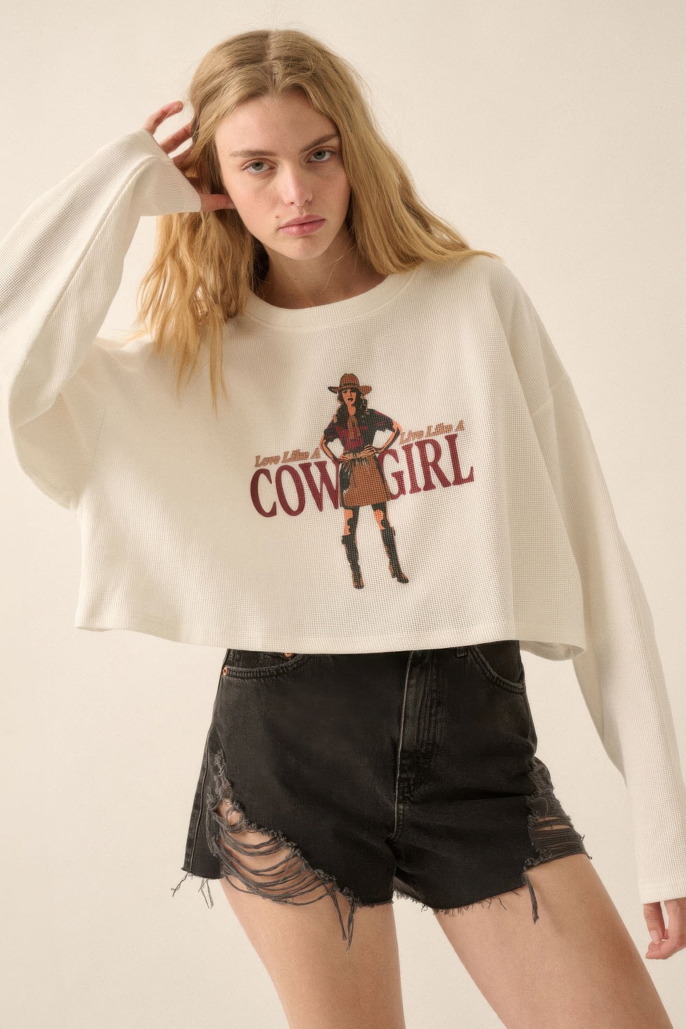 

Свитшот с термографическим принтом Love like a cowgirl FASHNZFAB, слоновая кость