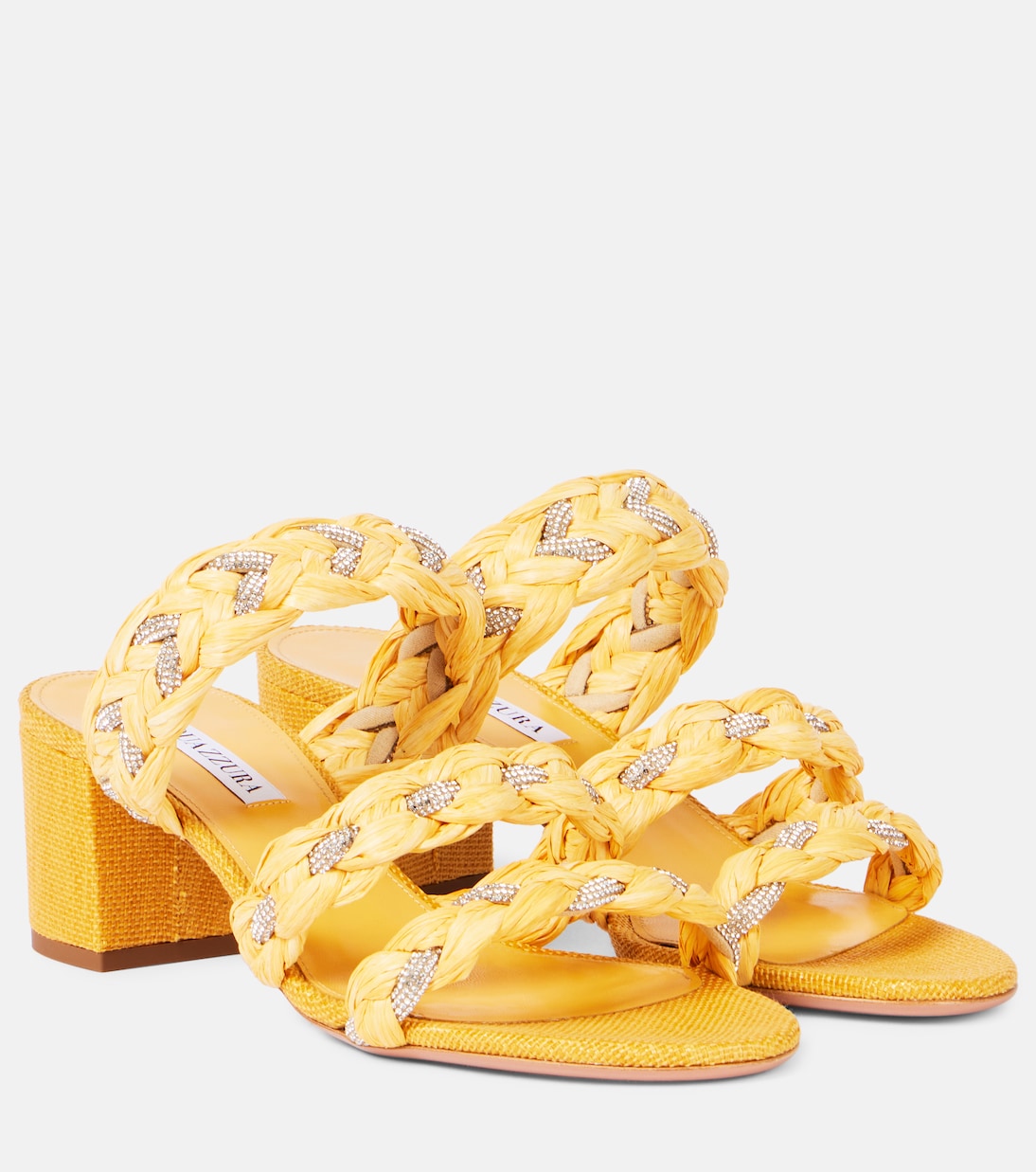 Босоножки Costiera 50 из рафии с декором Aquazzura, Lemonade
