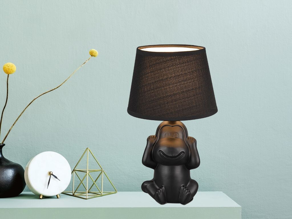 

Керамическая настольная лампа NILSON обезьяна ничего не слышит, черный тканевый абажур 27см Reality Leuchten