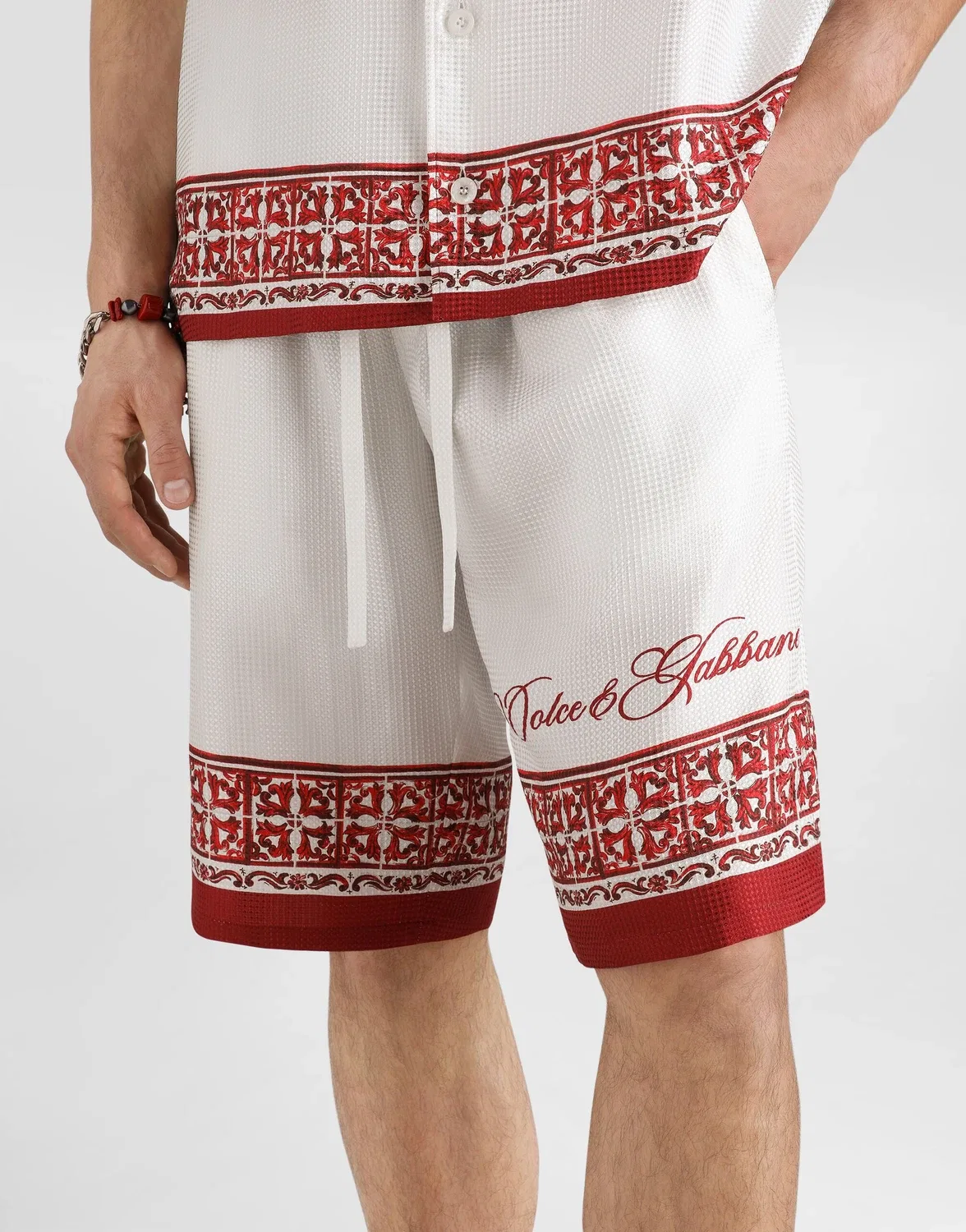 Бермуды из жаккардового твила с принтом «майолика» DOLCE & GABBANA, бежевый — фото 4