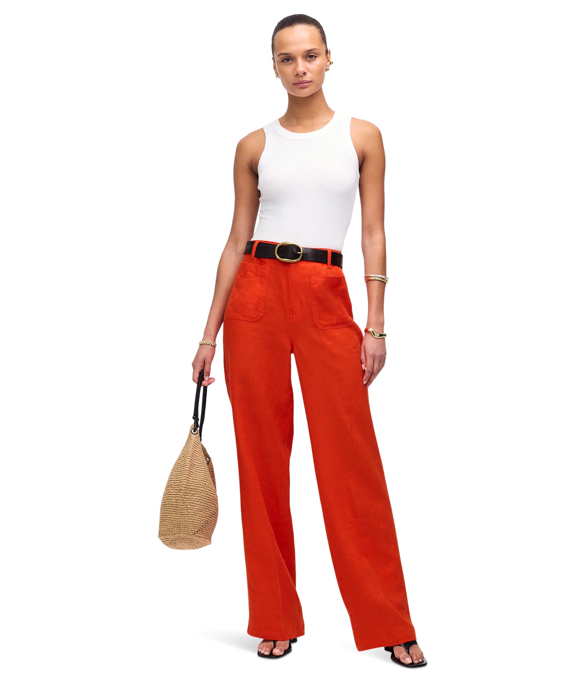 

Брюки Madewell Patch Pocket Flare - 100% Linen, Bright Flame