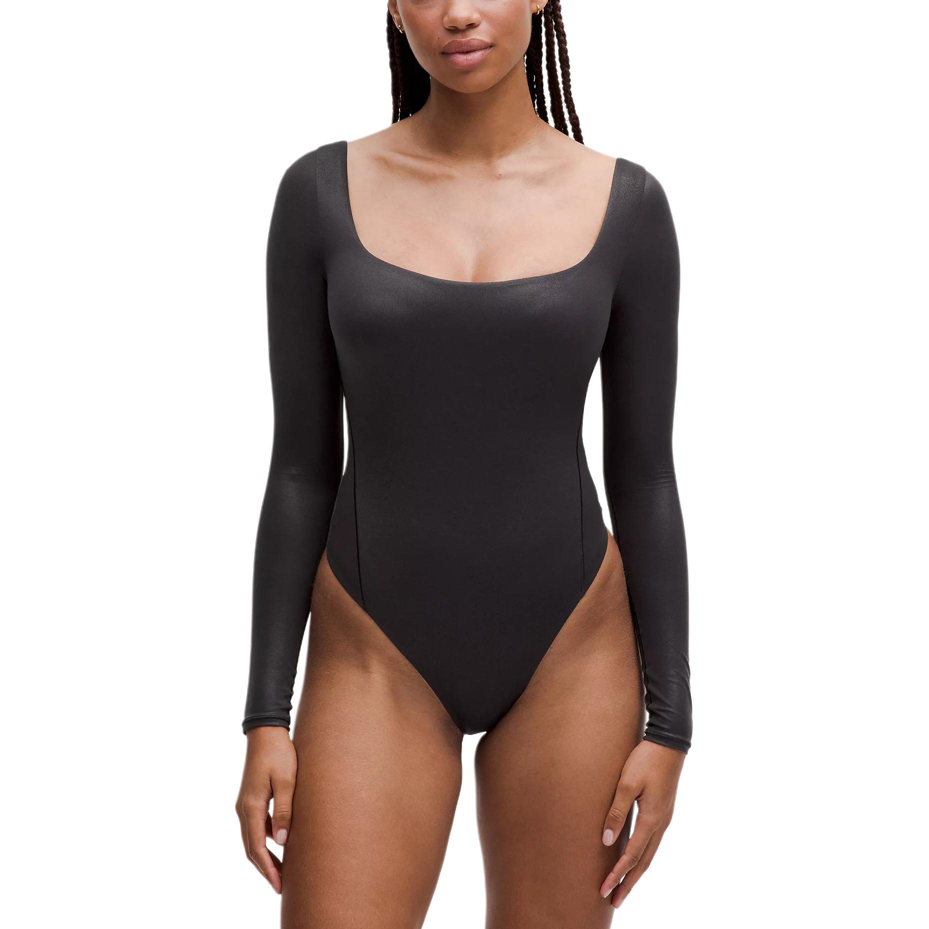 

Женское ультрамягкое боди Wundermost Nulu Lululemon, bright with черный foil print/lxbl