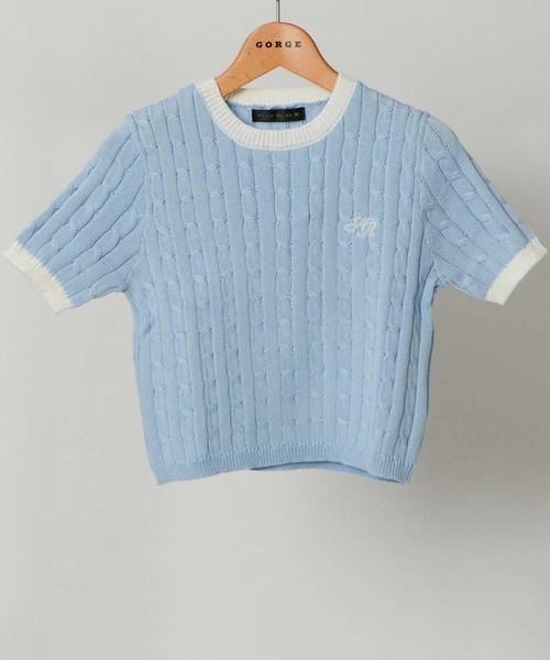 

Вязаный свитер крупной вязки с вышитым логотипом GORGE, светло-голубой/серый