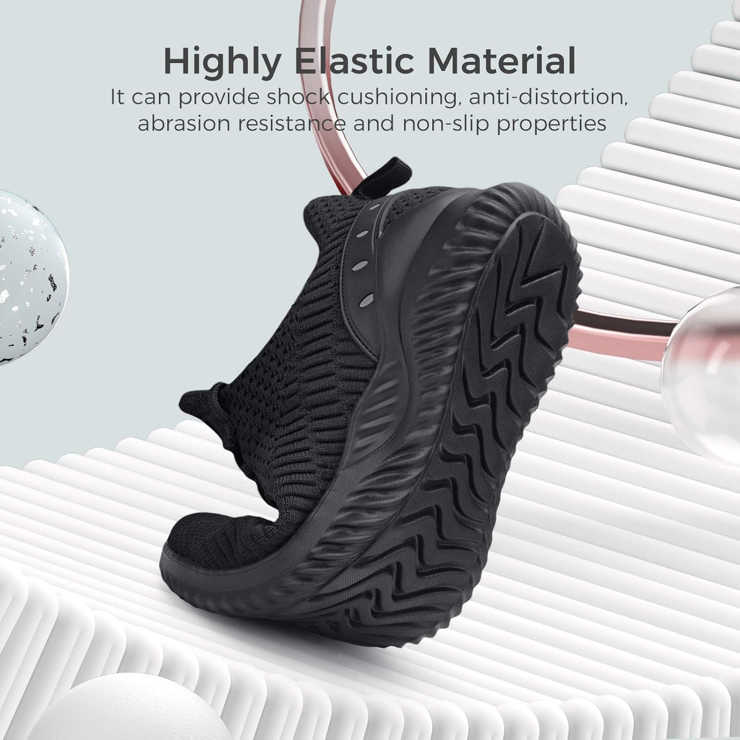 Кроссовки Flysocks для мужчин с легкой посадкой, нескользящие кроссовки, легкие дышащие сетчатые кроссовки для повседневной носки, тенниса, бега и ходьбы, черный — фото 3