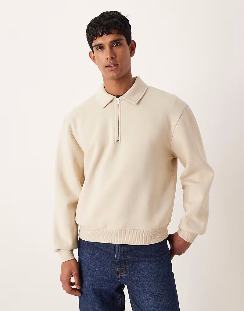 

Свободная толстовка свободного кроя с воротником-молнией бежевого цвета Asos Design, Бежевый, Свободная толстовка свободного кроя с воротником-молнией бежевого цвета Asos Design