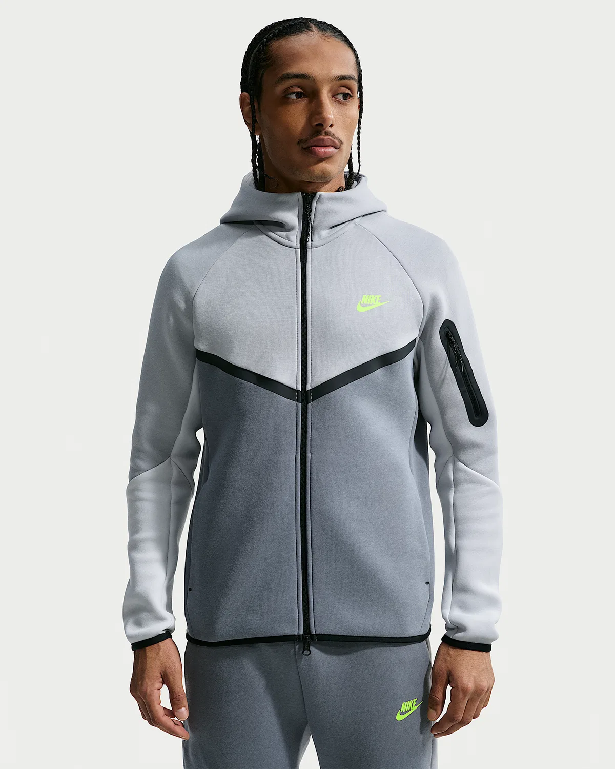 Мужская флисовая ветровка Nike Tech на молнии, Light Smoke Grey/Cool Grey/Photon Dust/Volt