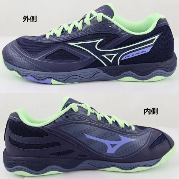 Кроссовки для настольного тенниса «Wave Medal 7» от Mizuno, 03 Navy X Lime X Purple — фото 3