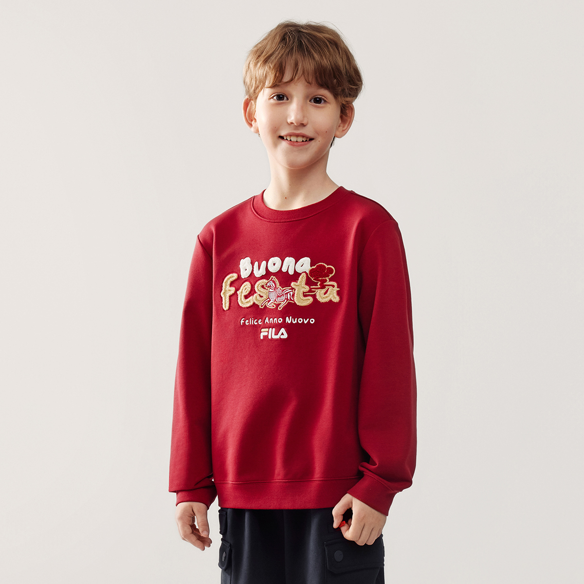 Толстовки с круглым вырезом, средней толщины Fila Kids, rhythm красный — фото 4