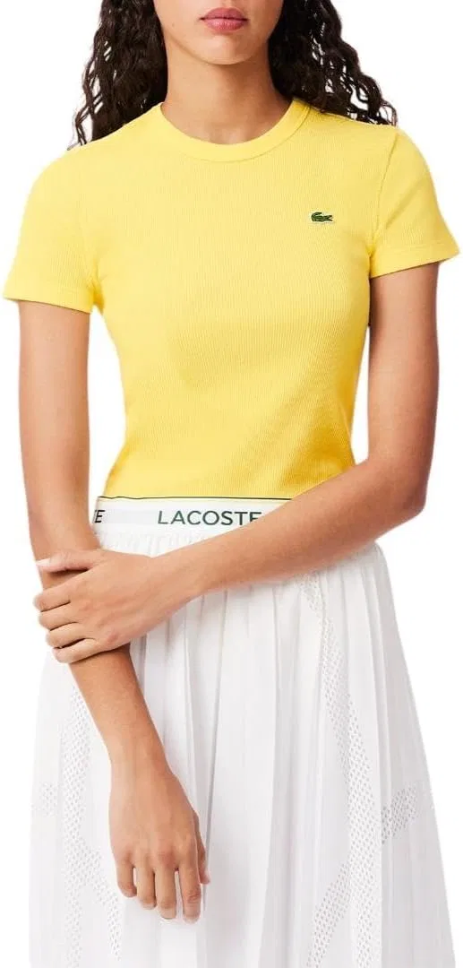 Женская хлопковая футболка Lacoste приталенного кроя, вышитый крокодил, белый