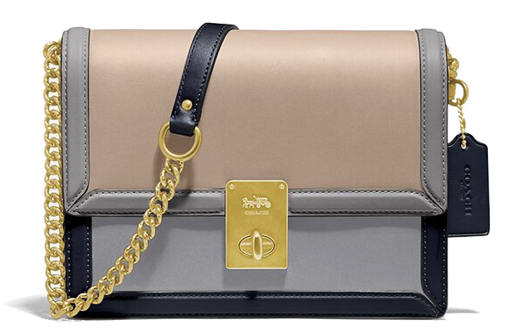 

COACH Сумка Hutton Leather Small Square Bag на цепочке, женская, через плечо, сине-коричневая, многоцветная