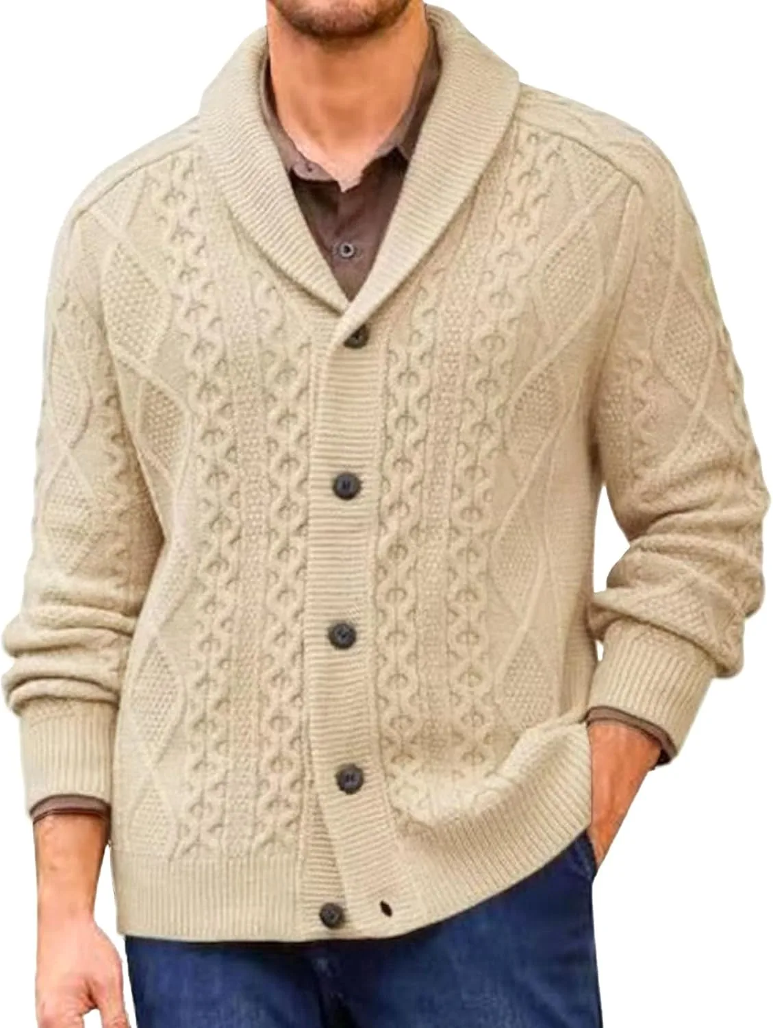 

Мужской кардиган с V-образным вырезом и воротником-шалью